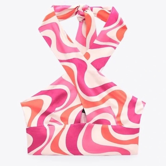 BRAND NEW Zara printed crop halter top - Picture 2 of 5
